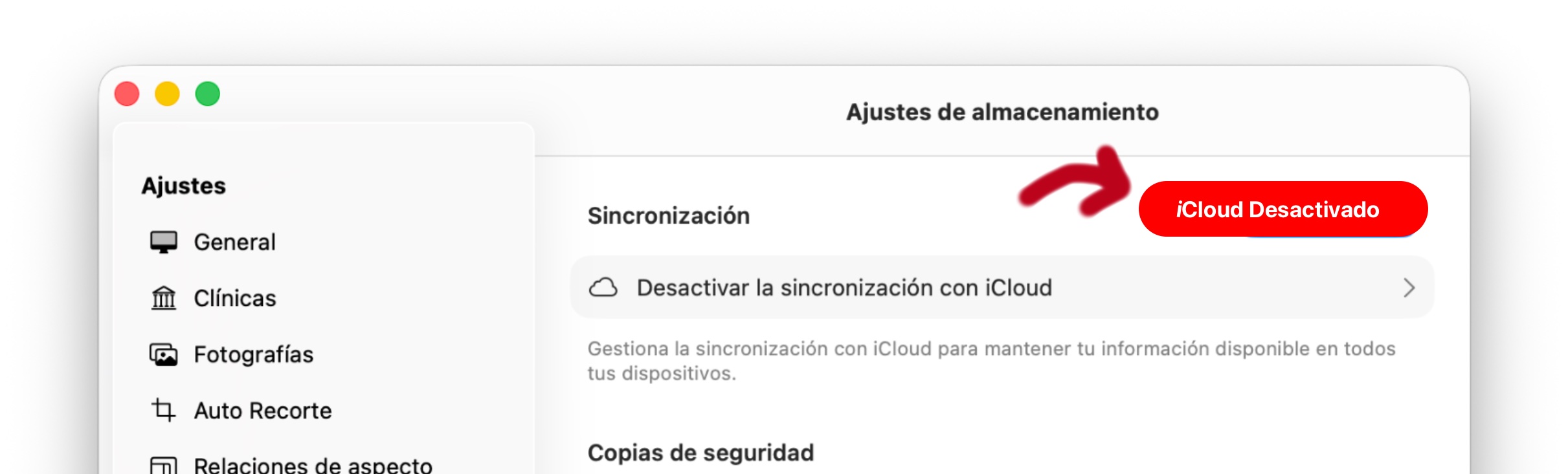 Désactiver iCloud dans les réglages de stockage d’OrthoKit